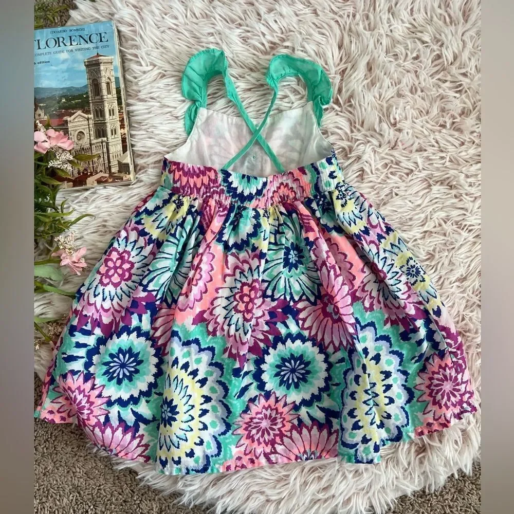 Gymboree 2018 Purple Pink Blue Neon Floral Ruffle Sundress‎ Sz 18-24 Mo